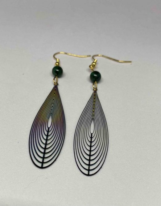 boucles d'oreilles feuilles et îerres naturelles de malachite